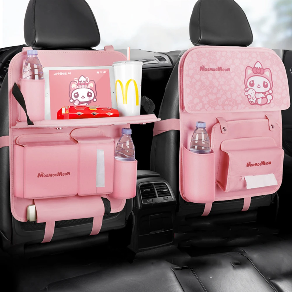 Cartoon Car Back Seat Organizer Storage Bag Kids Cute Style Travel Folding Dining Table Car Accessories Auto Seat Back Hang Bag