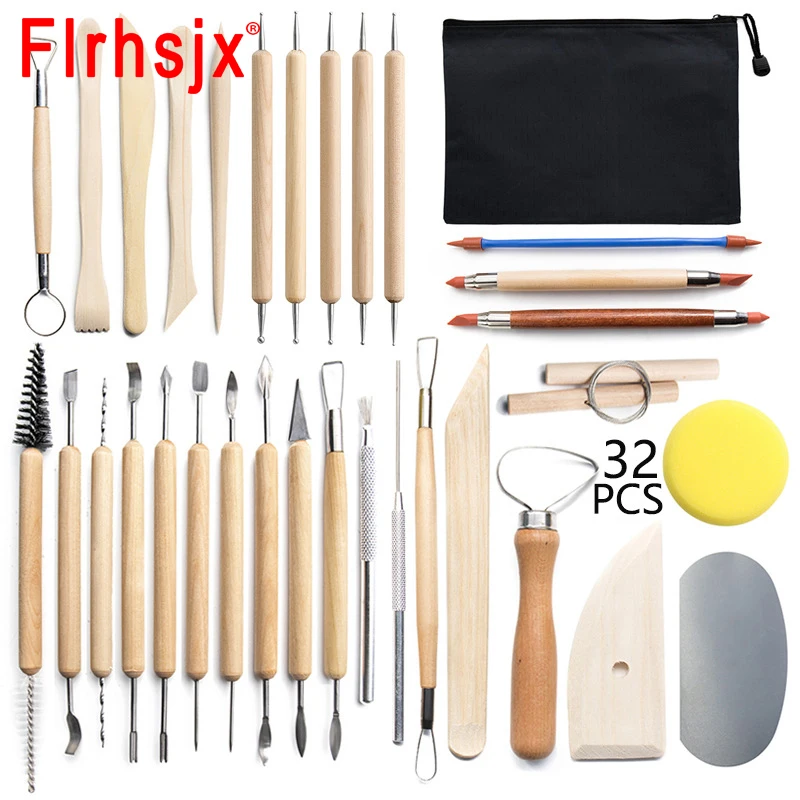 32pcs/set Clay Tools Sculpting Kit Sculpt Smoothing Wax Carving Pottery Ceramic Polymer Shapers Modeling Carved DIY Clay Tools