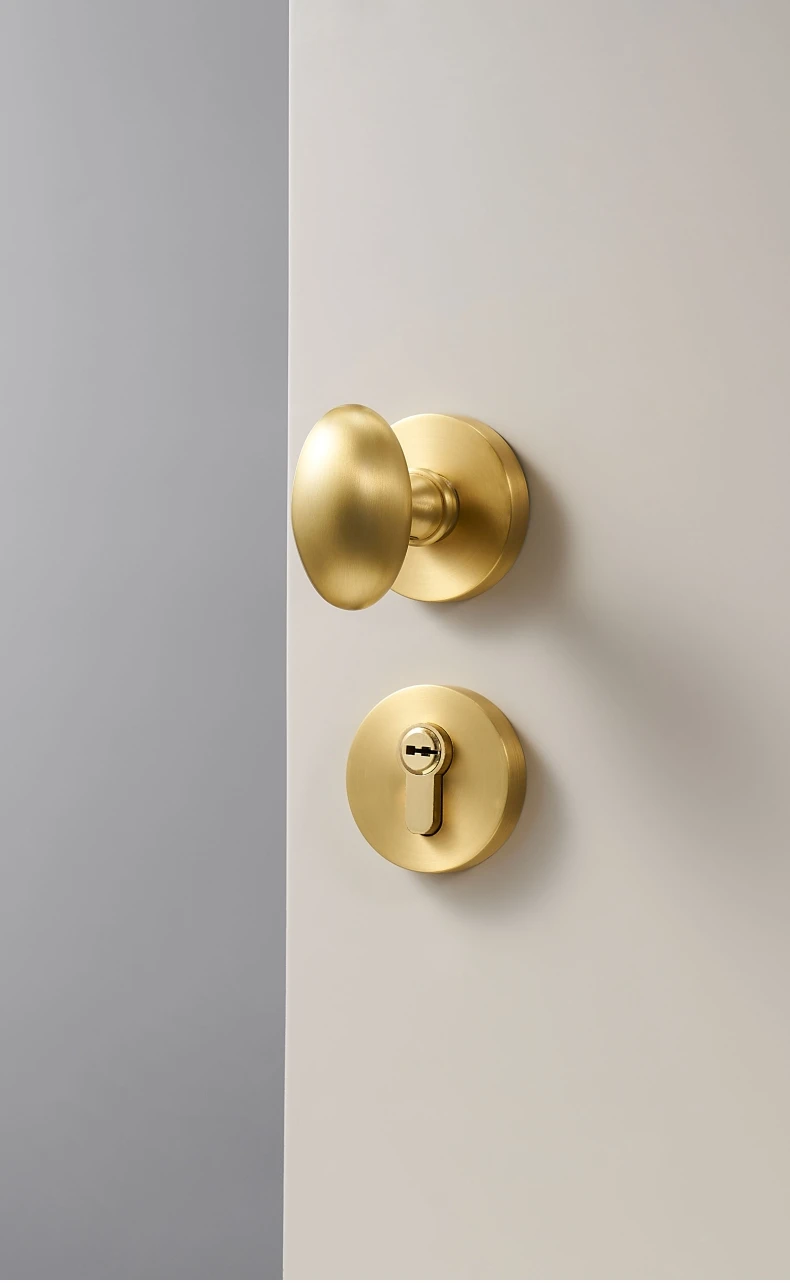 Dooroom Messing Türschloss Set Moderne Ei Geformt Knopf Lange Platte Innen Schlafzimmer Bad Doppel Holz Tür Lever Set Dummy griffe – Detail 11