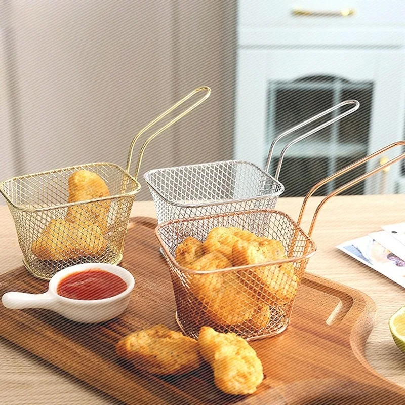 Potato Strip Oil Fried Basket American Iron Plated Basket Small Dessert Fry Baskets With Handle Househld Kitchen Supplies