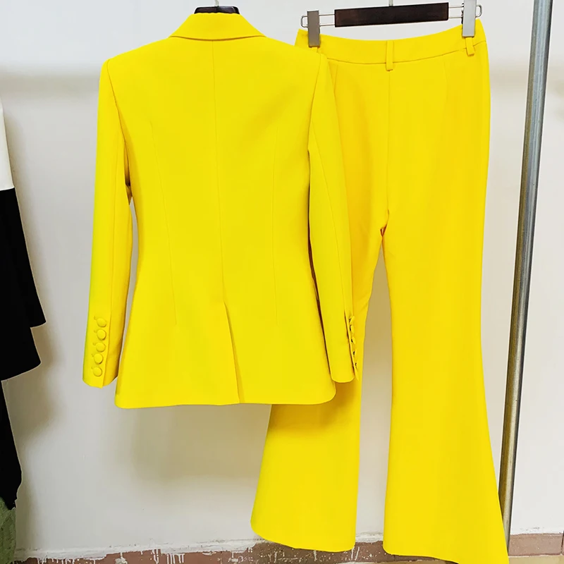 HIGH STREET Newest 2024 Runway Designer Suit Set Women\'s Single Button Blazer Flare Pants Suit