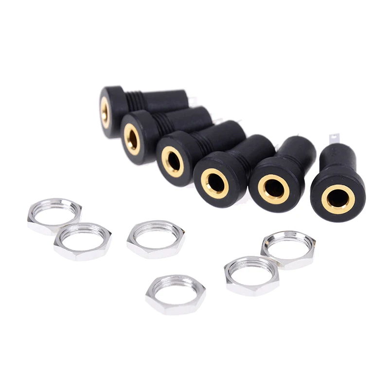 2pcs 3.5MM Audio Jack Socket 3 Pole Black Stereo Solder Panel Mount Gold With Nuts Connector