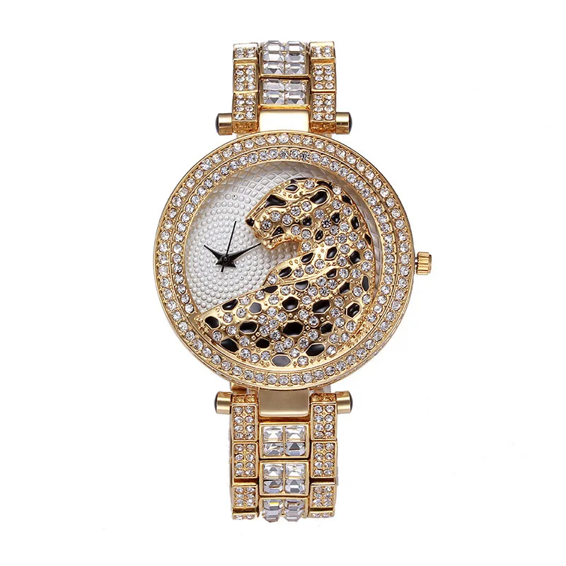 Luxury Leopard Watches Bling Iced Out 18K Gold Shining CZ Quartz Wristwatch Men Hip Hop Brand Man Watch Waterproof Watch