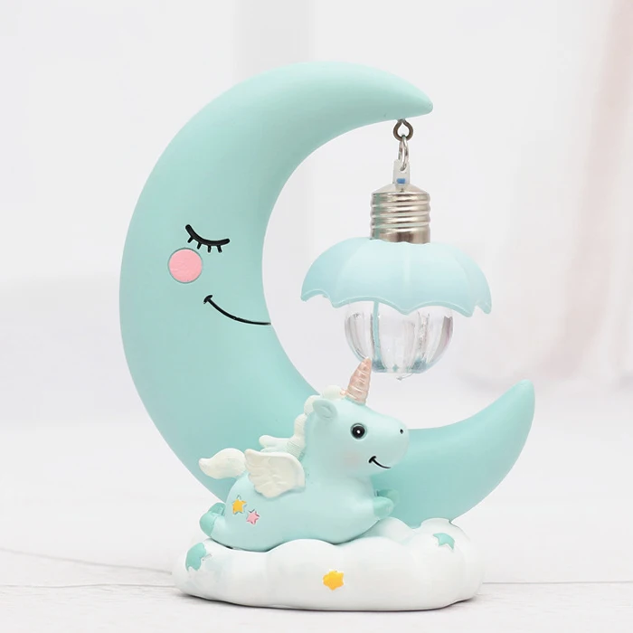 LED Night Light Resin Moon Unicorn Cartoon Baby Lamp Romantic Bedroom Decor for Children Kid Girl Toy Children\'s Gift Cute Light