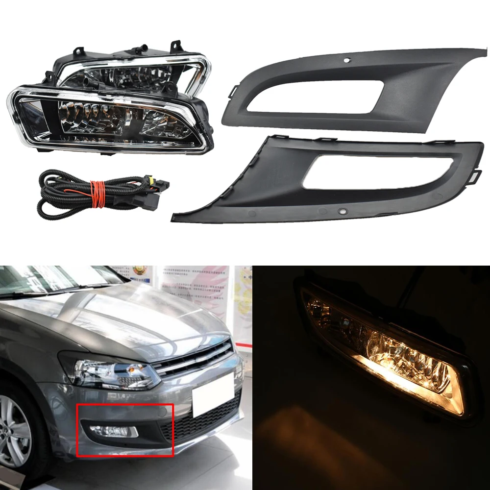 

Front Lower Bumper Fog Lights Assembly+Fog Light Grille Cover wire for P olo MK5 6R/6C 2009 2010 2011 2012 2013 Facelift