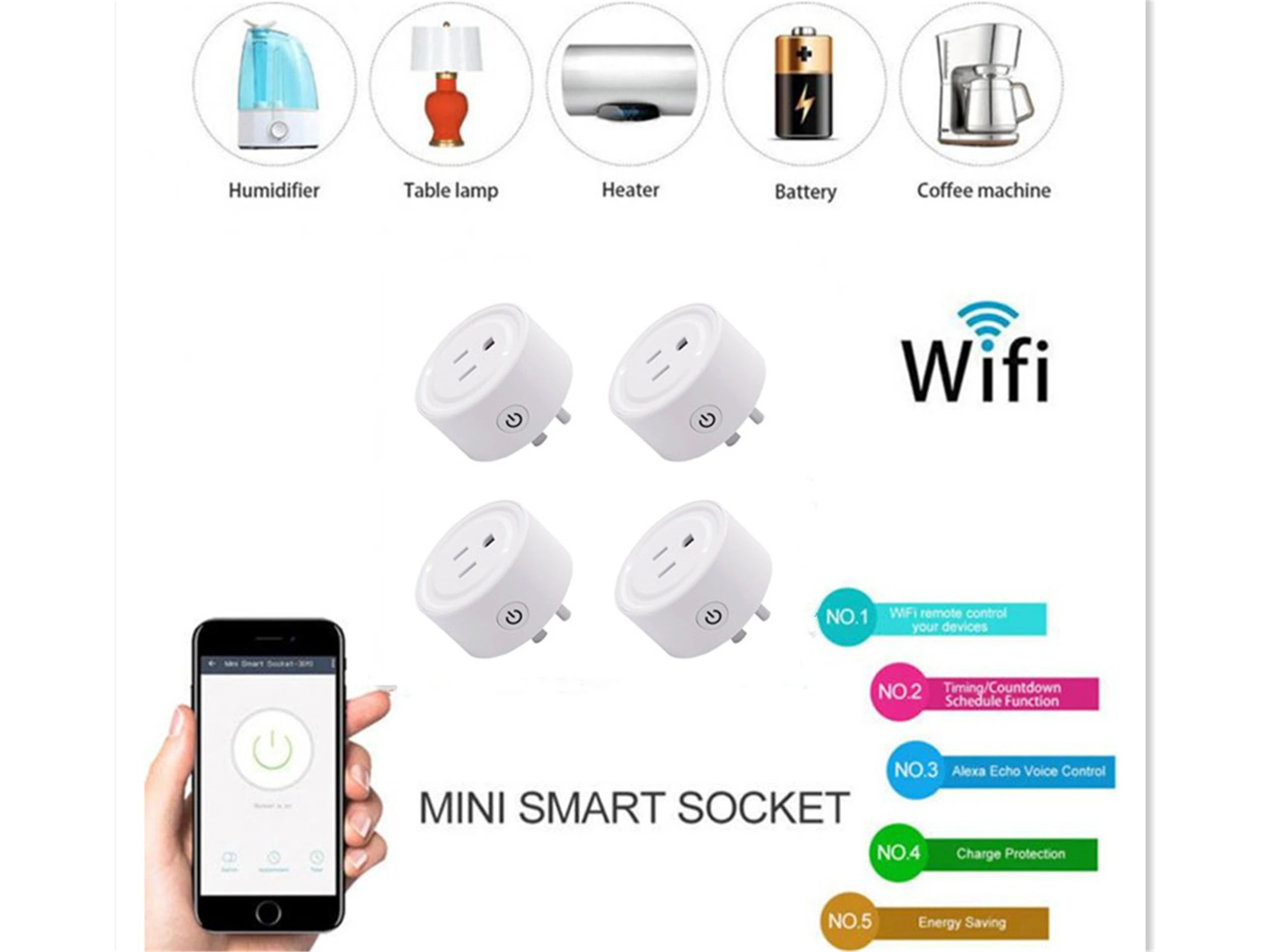 4pcs/Lot Mini Wifi Smart Plug Wireless Socket Remote Control Works With Apple Homekit, Alexa, Google Assistant FCC Certified