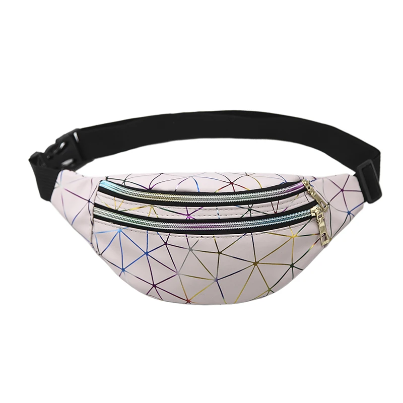 2021 Holographic Chest Bags Women Pink Silver Fanny Pack Female Belt Bag Black Geometric Waist Packs Waist Phone Pouch