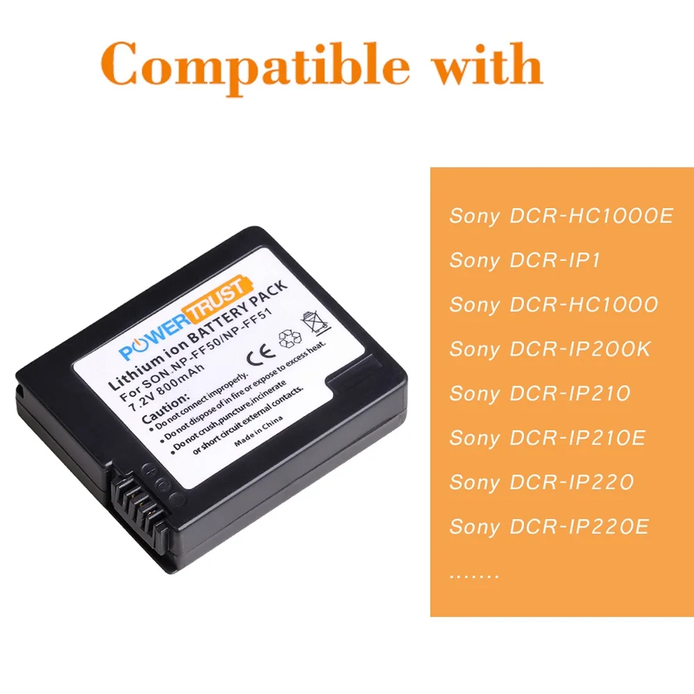 NP-FF50 NP-FF51 NP-FF51S Battery  for Sony DCR-HC1000 HC1000E, DCR-IP1 IP1E IP1K, DCR-IP200K, DCR-IP210 P210 IP210E P220