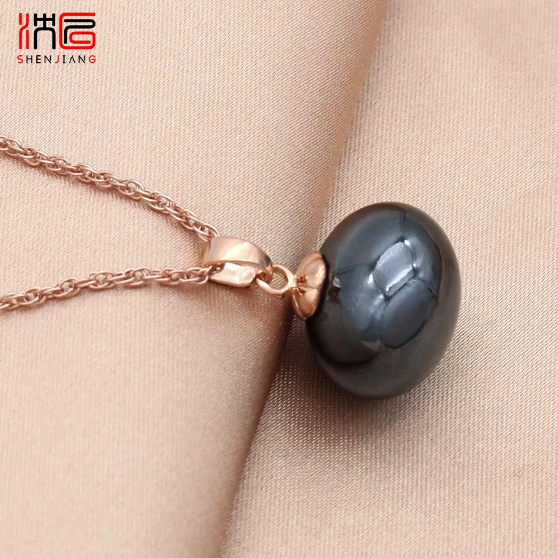 SHENJIANG New Fashion Imitation Big Bread Pearl Pendant 585 Rose Gold Color Necklace For Women Vintage Wedding Party Jewelry