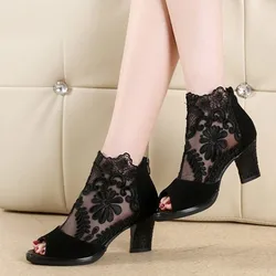 Summer mesh Peep Toe sandals sexy heels single shoes women shoes in Europe America 2020 spring summer Pumps gauze mujer