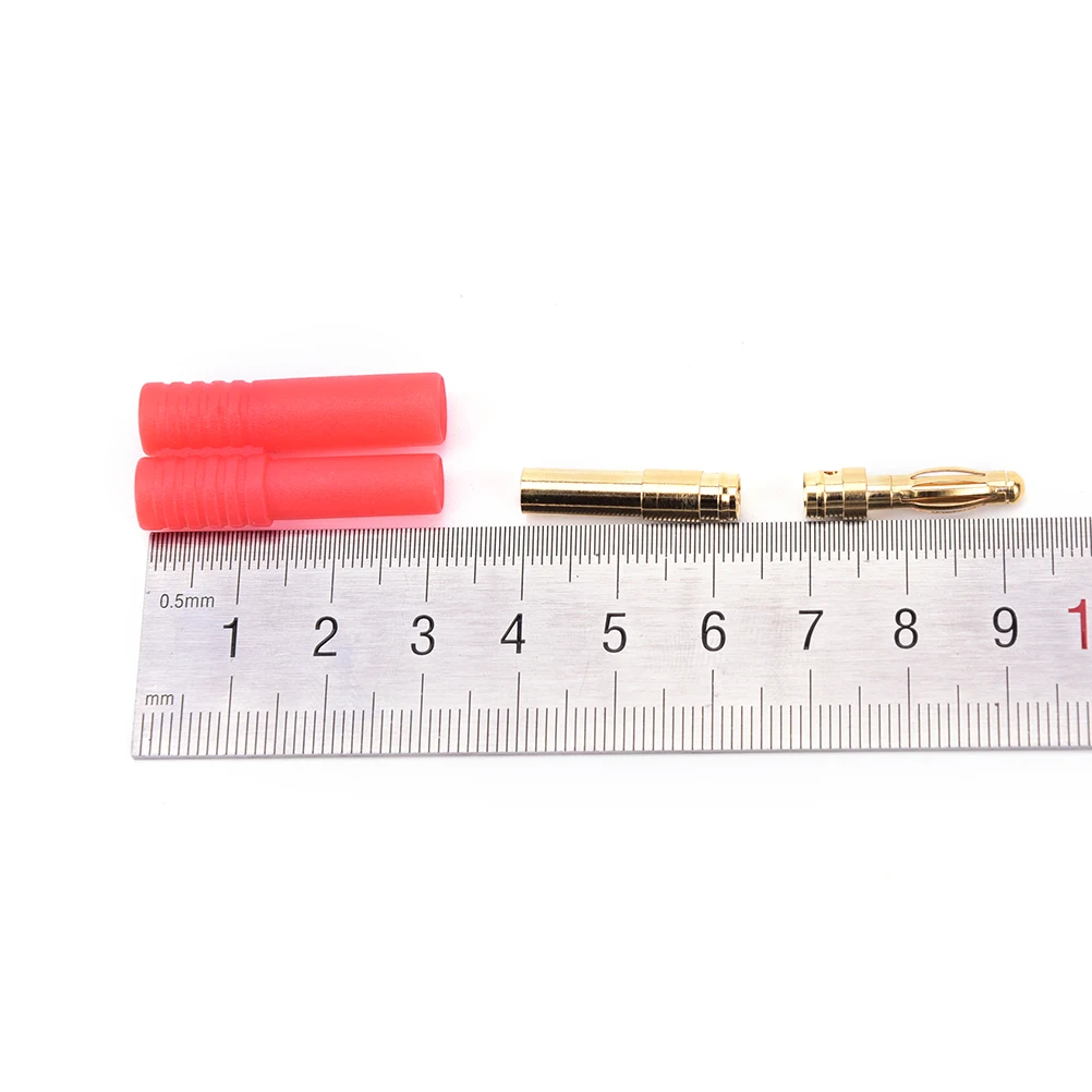 10 Sets Gold Plated Banana Plug  HXT 4mm Banana Plugs with Red Housing for RC Connector Socket AM-1009C