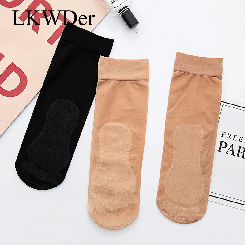 LKWDer-meias grossas para mulheres, fundo de algodão, meias curtas de veludo, antiderrapante, seda anti-gancho, outono, inverno, 5 pares