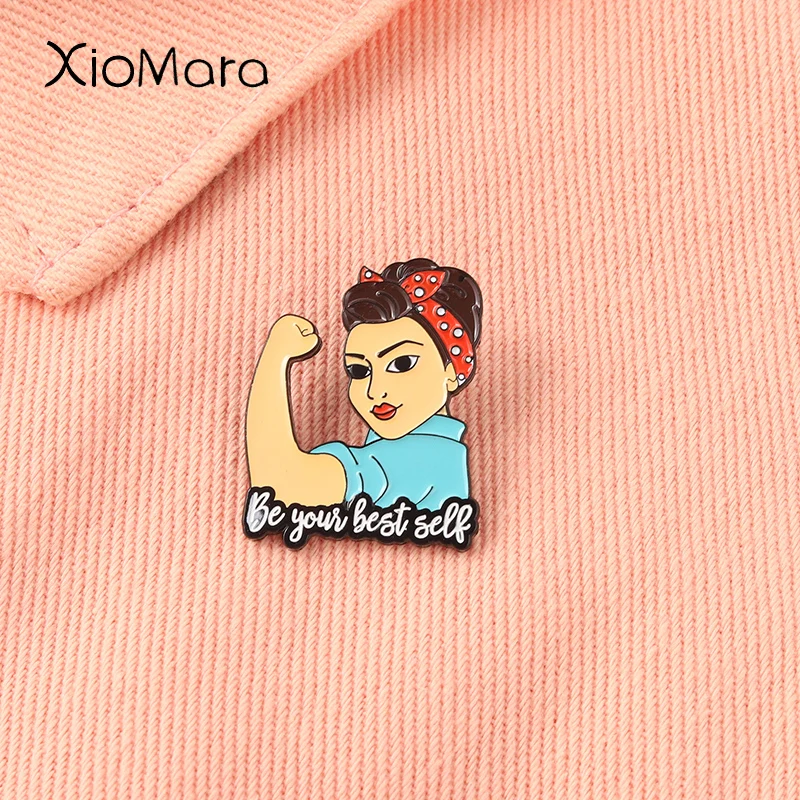 Strong Girl  Enamel Pins Be Your Best Self Encourage Word Women's Brooch Badges On Backpack Jewelry Accessories New Year Gift
