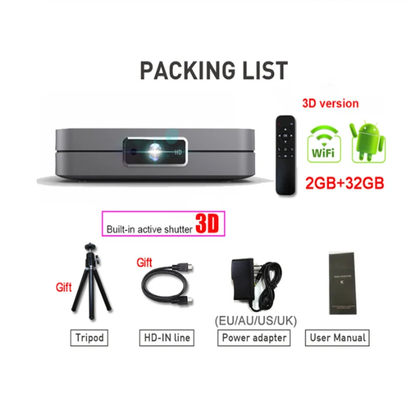 K1 dlp 3d projetor 300 polegada de cinema em casa suporte completo hd 1920x1080p, 32gb android 5g wifi ac3 vídeo beamer mini projetor