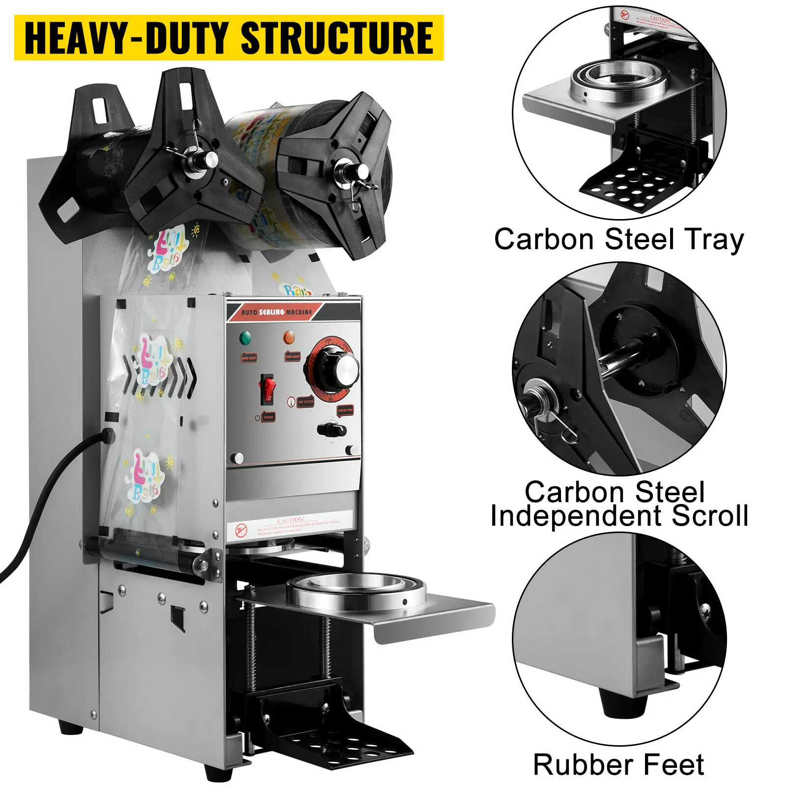 Imagem -03 - Vevor 90 Mm95 mm Diâmetro Semiautomático Copo de Chá da Bolha Seladora Copo Inoxidável Máquina Selagem para Bebidas de Cacau Café Comercial