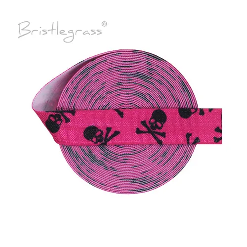 BRISTLEGRASS-Cinta de satén de LICRA para el pelo, 2 y 5 yardas, 5/8 "", 15mm, estampado de calavera rosa, plegable, banda elástica FOE, cinta para el pelo, diadema, vestido, costura artesanal