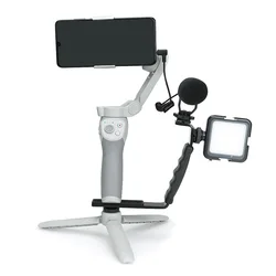 Handheld gimbal L-shaped holder Dual Cold boots port Flash Light Microphone Bracket for dji OM 4 /osmo Mobile 6