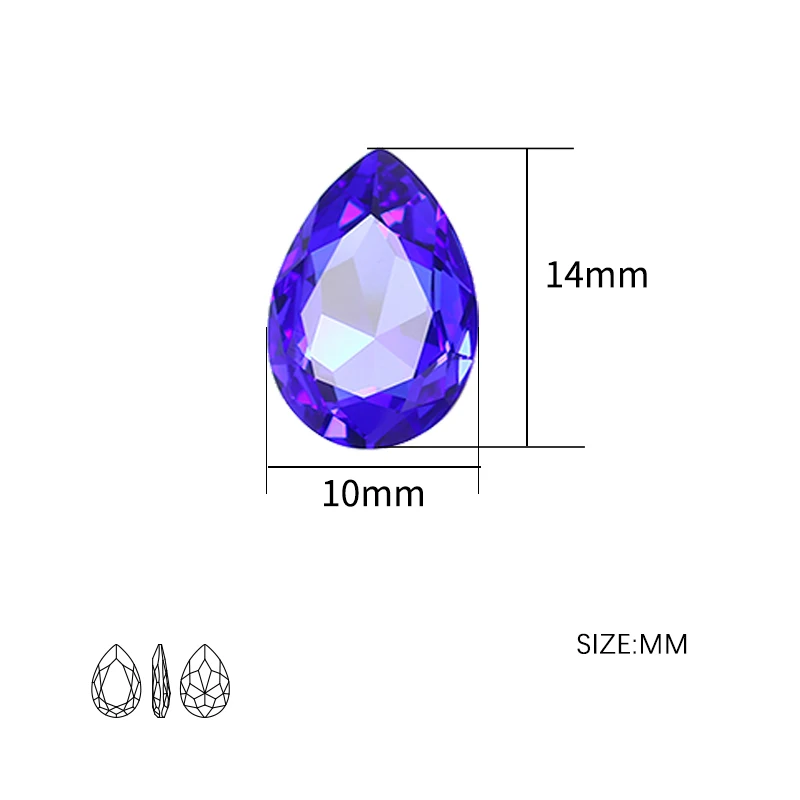 Drop 10*14mm K9 Glass Loose Rhinestones Piontback Strass Crystal Nailart Diamonds For Needlework Clothes Nail Decorations 3003