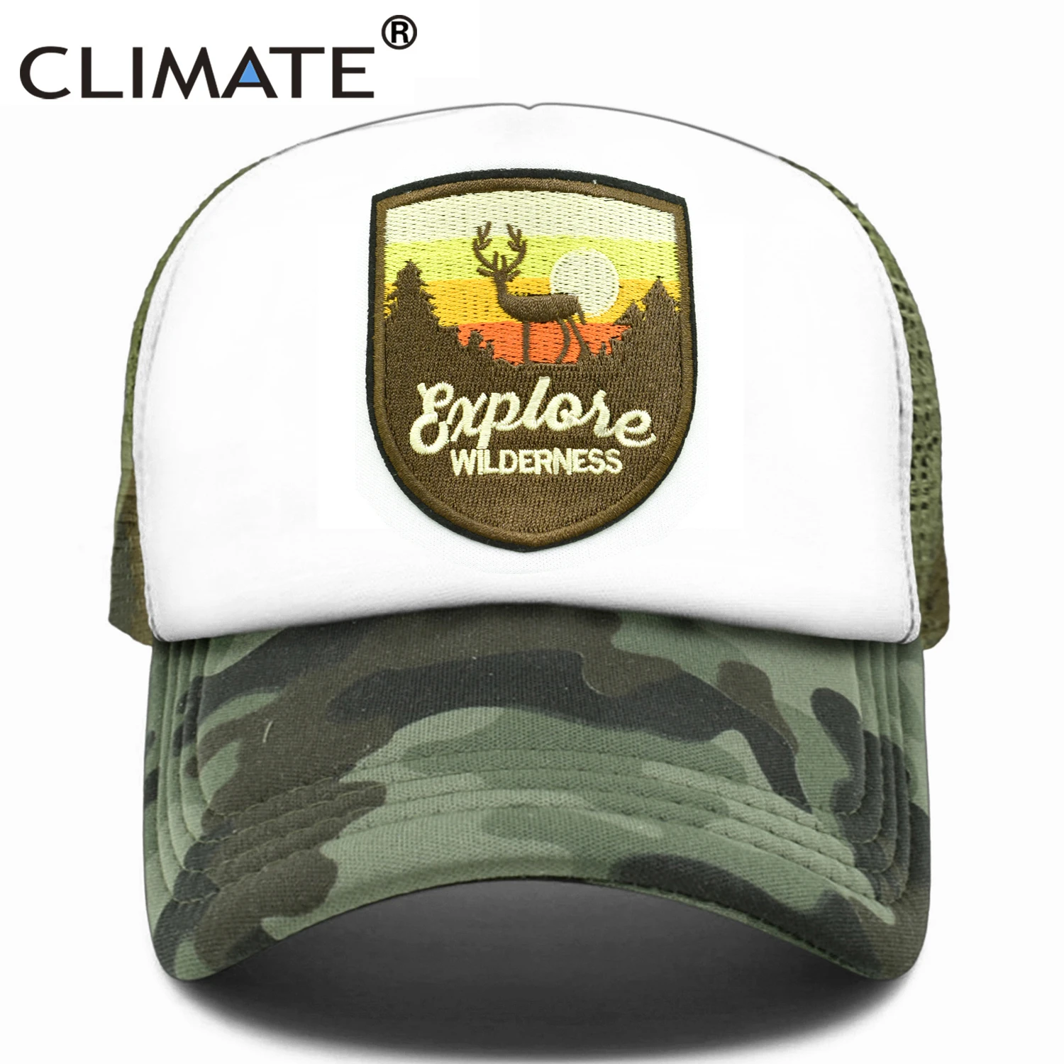 CLIMATE Explore Trucker Cap  Wilderness wildlife Camouflage Cap for Outdoor Exploration Baseball Cap Summer Cool Mesh Caps