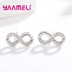 Real Pure 925 Sterling Silver Infinity Love Bowknot Earrings for Wedding Engagement AAA+ CZ Crystal Women Fashion Accessory