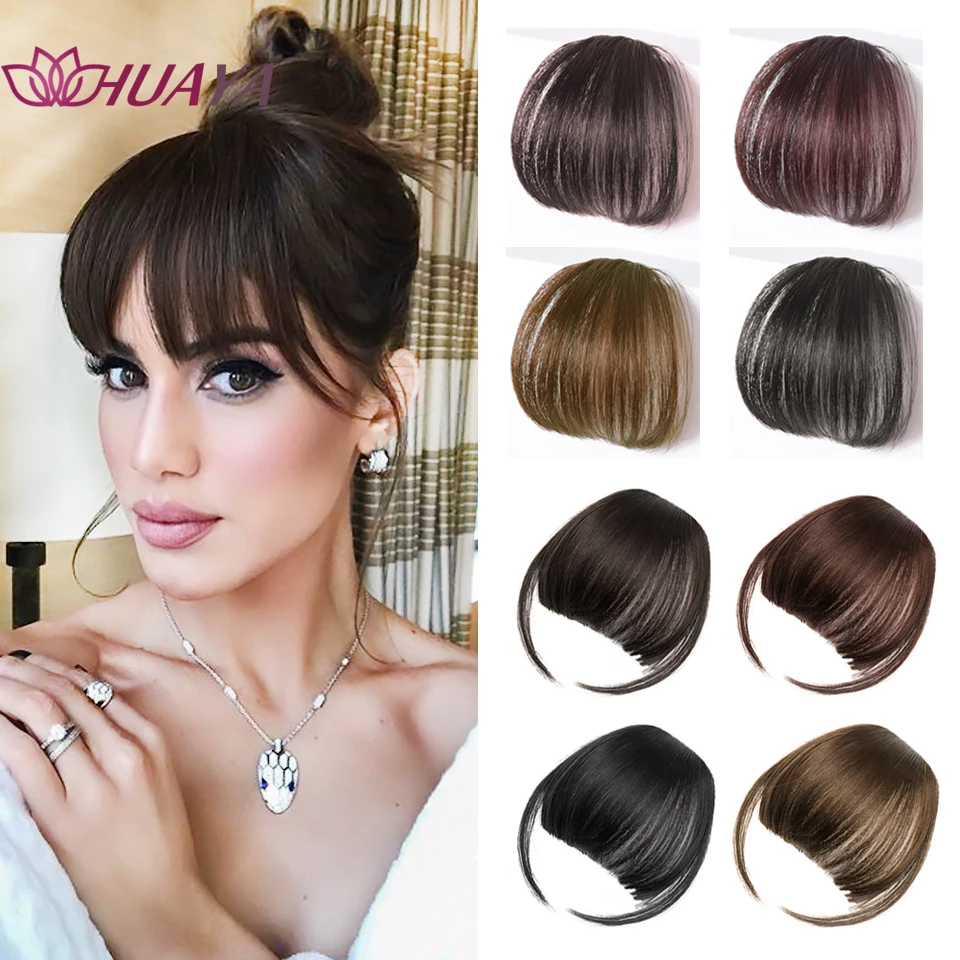 HUAYA-Franja Sintética Falsa Para As Mulheres, Cabelo Natural, Hairpiece, Clipe De Extensão Do Cabelo, Franja Curta, Bang Sobrecarga