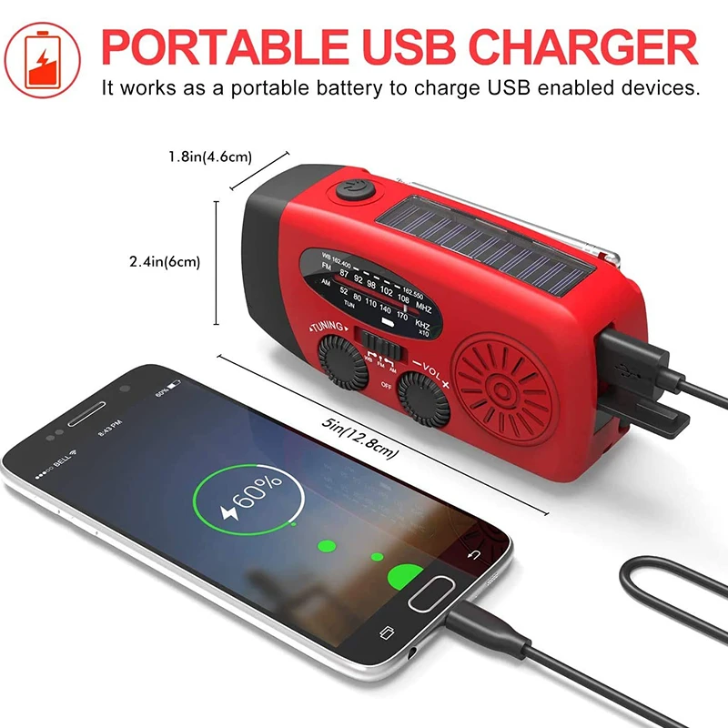 Hot Multifunctional Solar Hand Crank Radio AM/FM/NOAA Portable Weather Radio Power Bank Solar Charging LED Flashlight Emergency