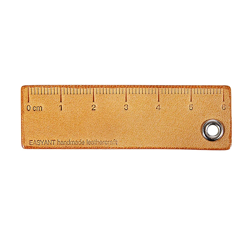 Mini Leather Outdoor Every Carry Pocket Keychain Decorated Ruler Brown