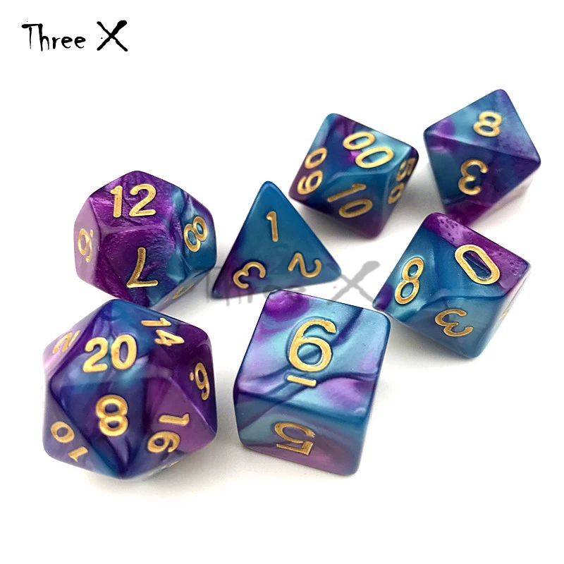 Juego de dados portátiles de colores mixtos, color morado con azul, para DND, efecto de doble Color Rpg