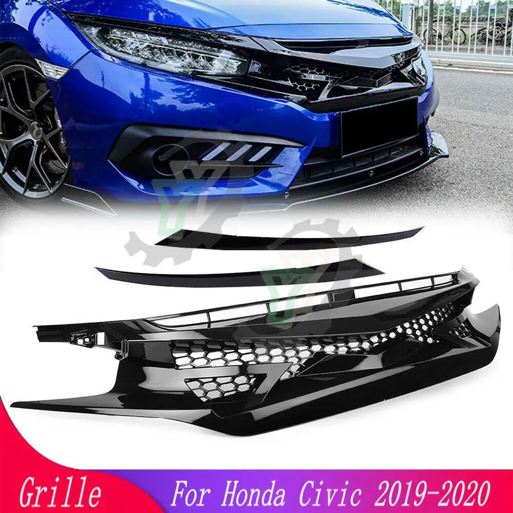 

Car Accessory Front Bumper Raptor Grille Centre Panel Upper Grill For Honda Civic 2019 2020 10th GEN ABS Gloss Black