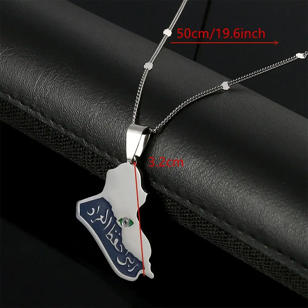 Stainless Steel Republic Of Iraq Map Pendant Necklace for Women Men Map of Iraq Chain Jewelry