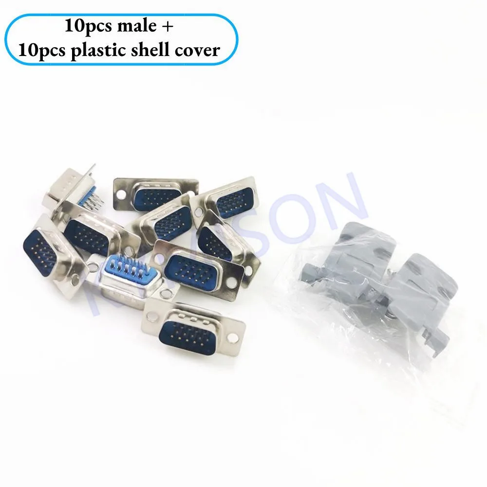 10 sets RS232 Parallel Serial Port DB15 3-Rows 15 Pin D Sub 10pcs Male/Female Solder Connector + 10pcs Plastic Shell Cover