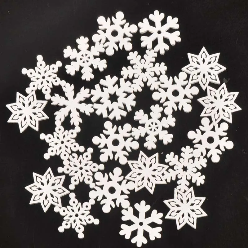 20PCS/Lot Christmas wood white hollow snowflake shape Button Noel tree decoration Kids Xmas arts and crafts Handmade material