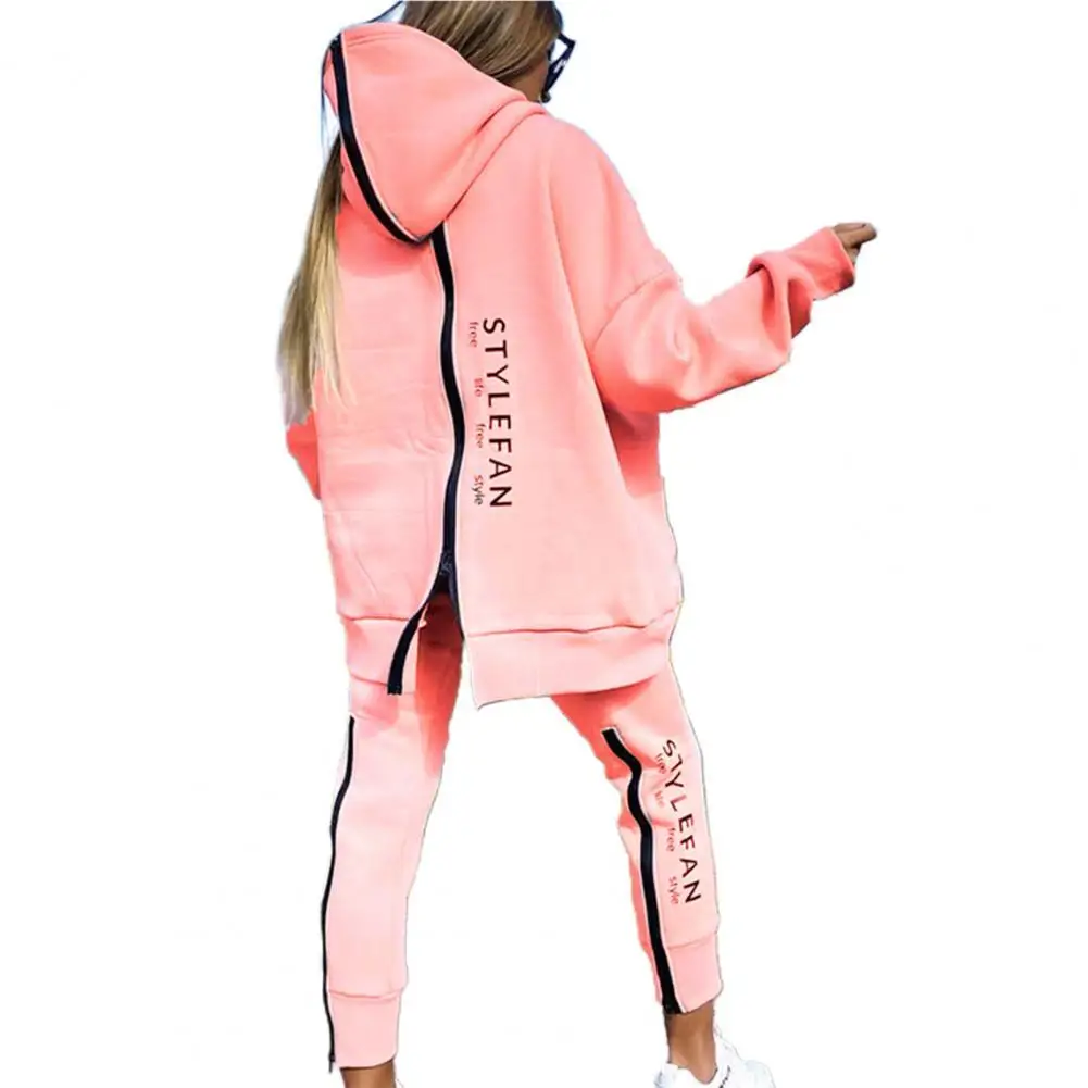 Hooded Tracksuit Women Two Piece Set Letter Printing Back Zipper Sweatshirt Pants Set Female Tracksuit ensemble femme 2 pièces