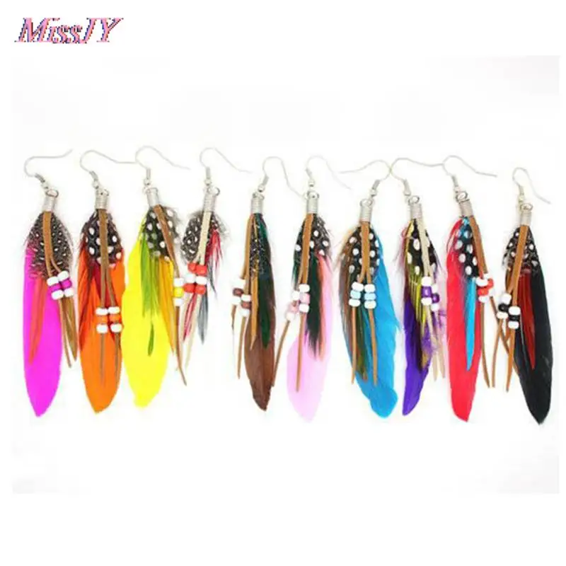 Feather Earrings  for Women Girls Jewelry Earrings new Pink White Ethnic Natural Pearls Drop Earrings Vintage Bohemian 10 Colors