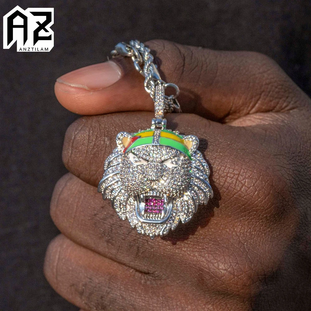 Anztilam Lion Iced Out Pendants Necklace With Zircon For Women Men Hip Hop Goth Animals Jewelry With Long Chain Free Shipping