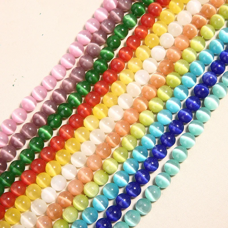 Natural Pink White Blue Cat Eye Beads Hight Quality Round Loose Beads For Jewelry Making Moon Stone DIY Bracelet 15inches 4-12mm