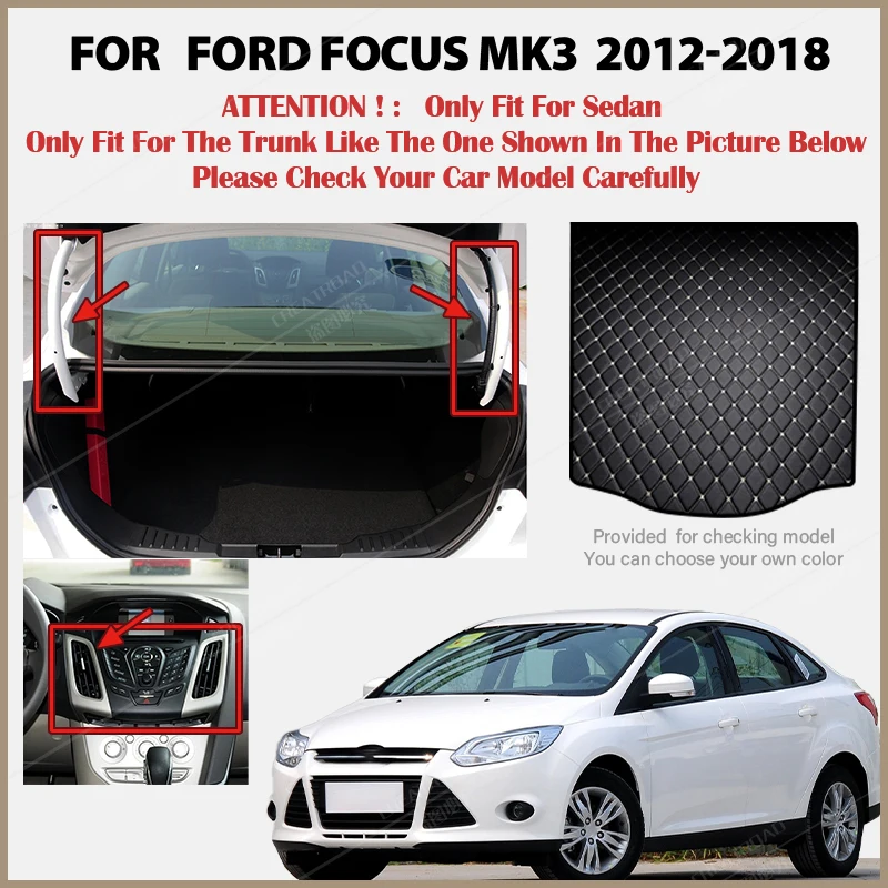 Car Trunk Mat For Changan-Ford Focus MK3 2012 2013 2014 2015 2016 2017 2018 Cargo Liner Carpet Interior Parts Accessories Cover