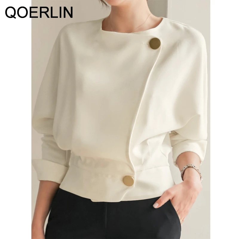 QOERLIN High End French Shirt 2022 Autumn Spring Women\'s Korean Fashion Long Sleeve Button White Shirt Office Ladies Black Blusa