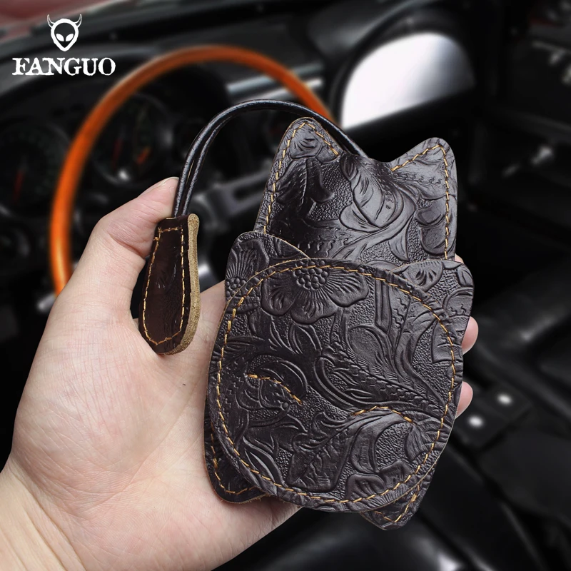 

Lazy Cat Style Genuine Leather Pull Type Car Key Housekeeper Holders Bag Real Leather Key Wallet Keychain Pouch Keys Ring