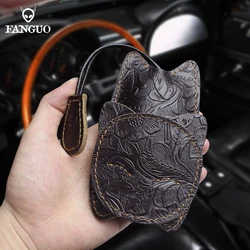 Lazy Cat Style Genuine Leather Pull Type Car Key Housekeeper Holders Bag Real Leather Key Wallet Keychain Pouch Keys Ring