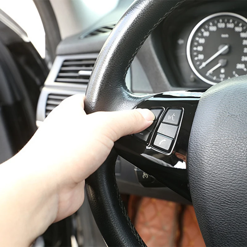 

2Pcs Car Accessories Glossy Black ABS Chrome Steering Wheel Button Decorative Frame Cover Trim For BMW X5 E70 X6 E71 2008-2013