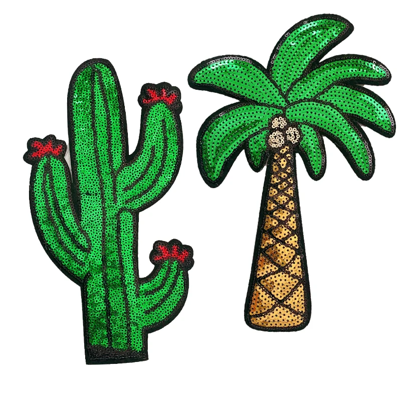 Embroidery The cactus Coconut trees Mend Patch Badges Clothing Accessories Wholesale Patches Iron on Patches for Clothing