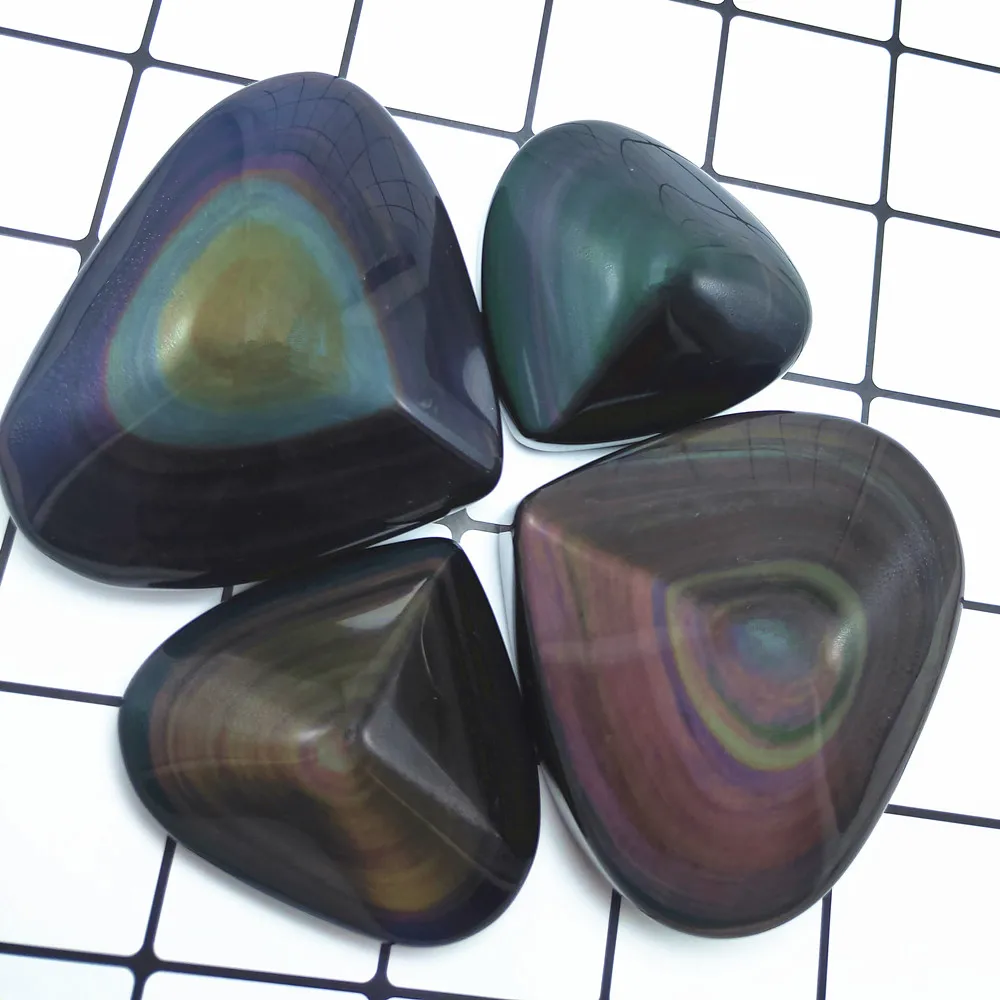 5-7cm Natural rainbow obsidian crystal hearts obsidian Quartz Heart Shape Crystals Healing Gift 1pcs