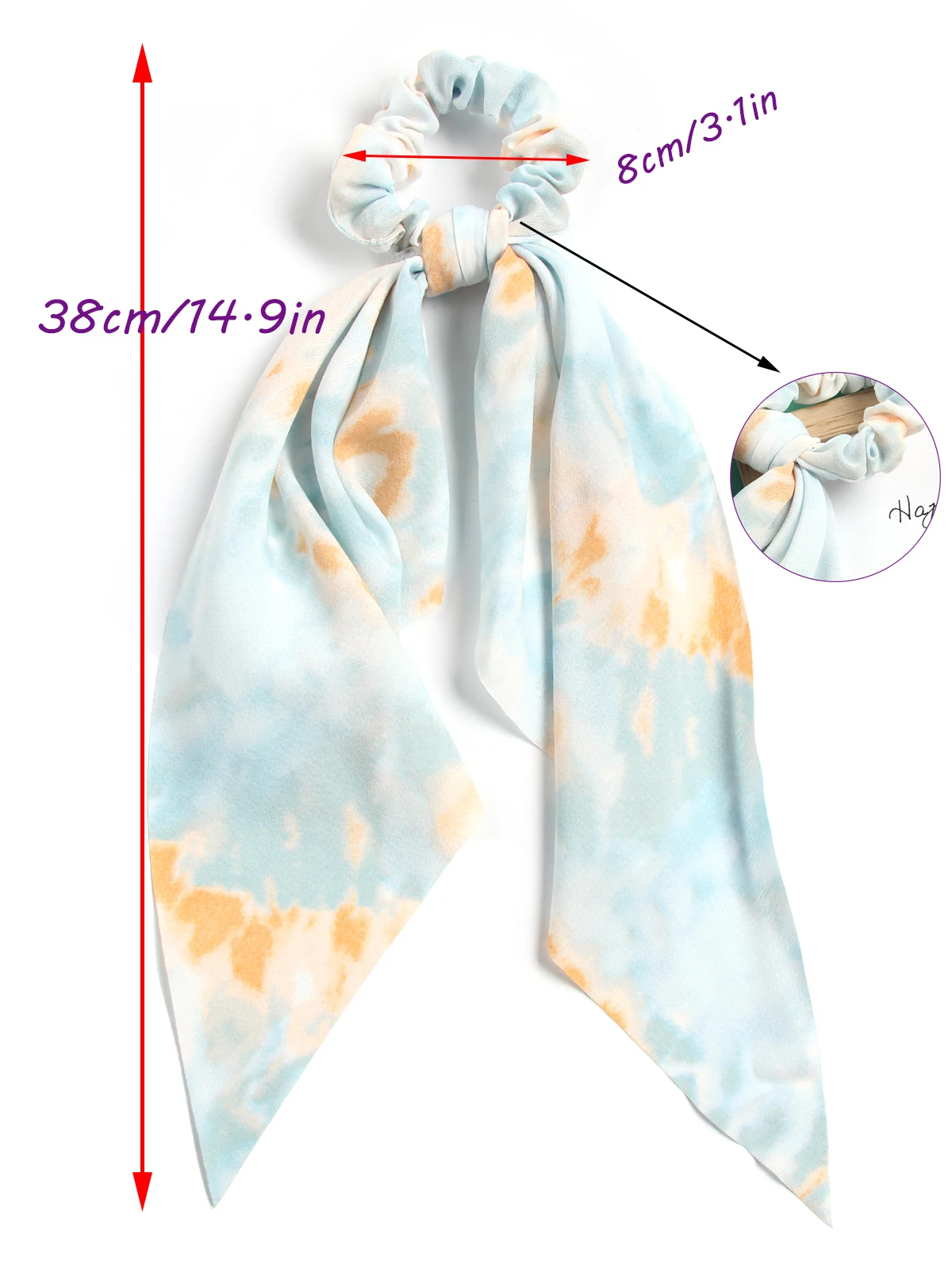 Fashion Color matching Satin Long Ribbon Ponytail Scarf Hair Tie Scrunchies Women Tie dye Elastic Hair Bands Hair Accessories