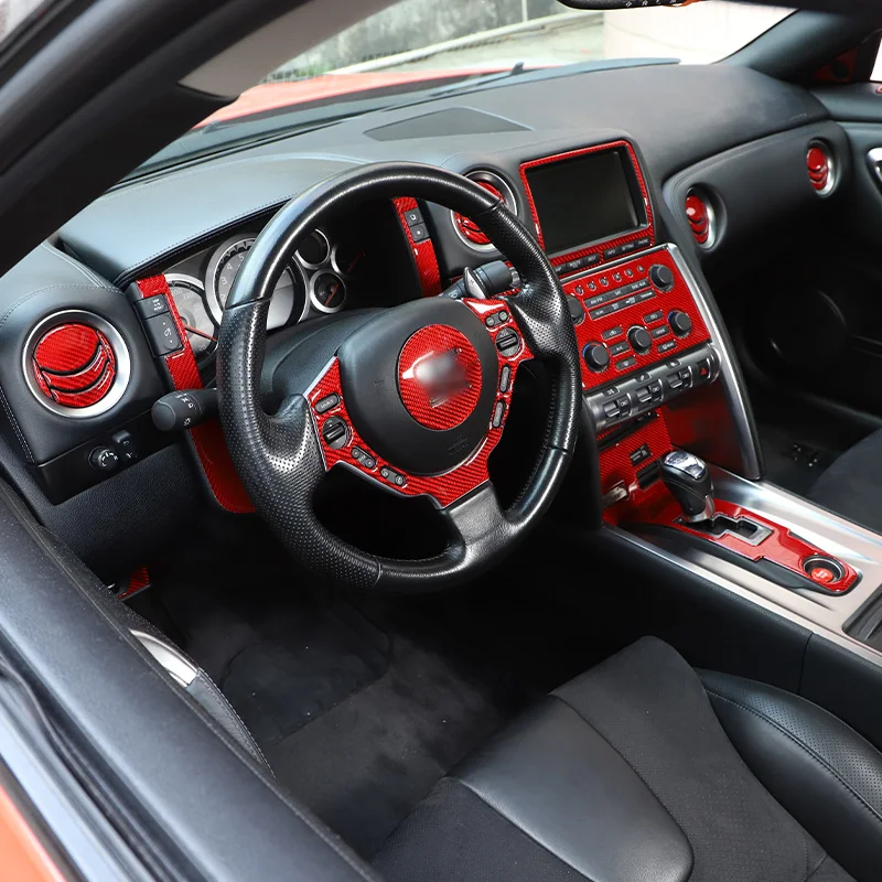 لنيسان GTR R35 2008-16 ملصقات لوحة التروس المخصصة لينة ألياف الكربون الأحمر ديكور السيارات الداخلي تعديل الملحقات