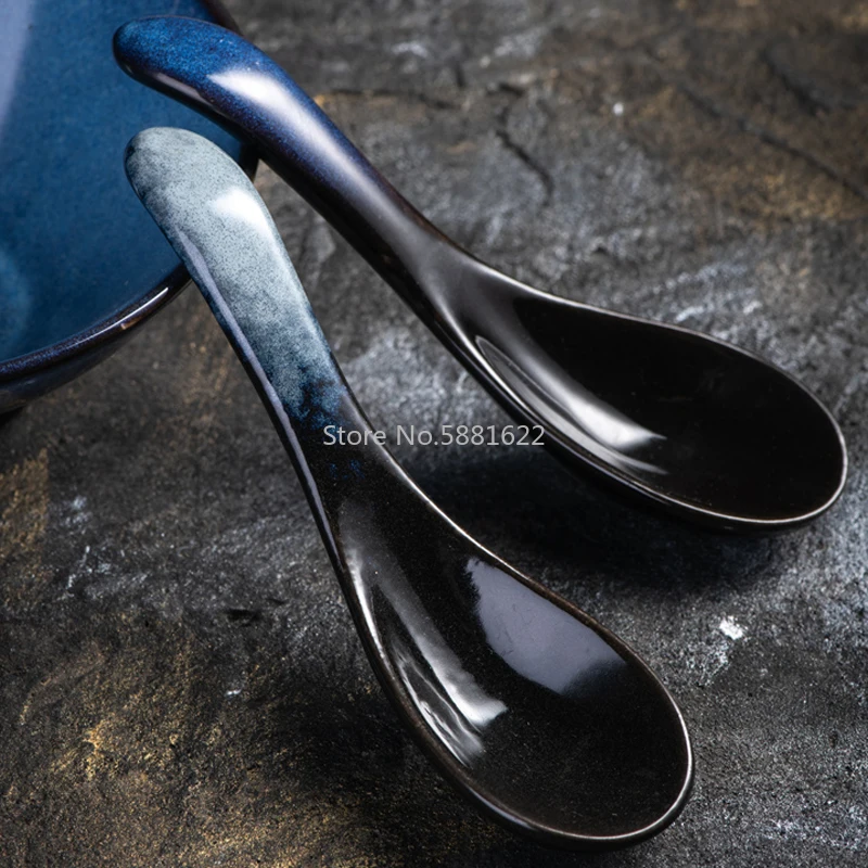 Ceramic Ramen Spoon Bubble Noodles Spoon Small Spoon Dessert Spoon Eating Spoon Congee Spoon Japanese and Korean Tableware Spoon