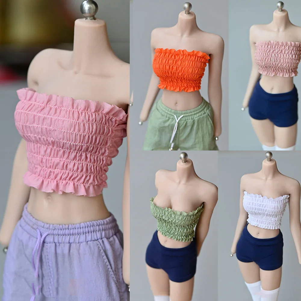 1/6 Scale Pleated Tube Top Vest Accessory Women's Drawstring Casual Shorts Skinny Shorts Stretch Drawstring Big Mesh Stockings