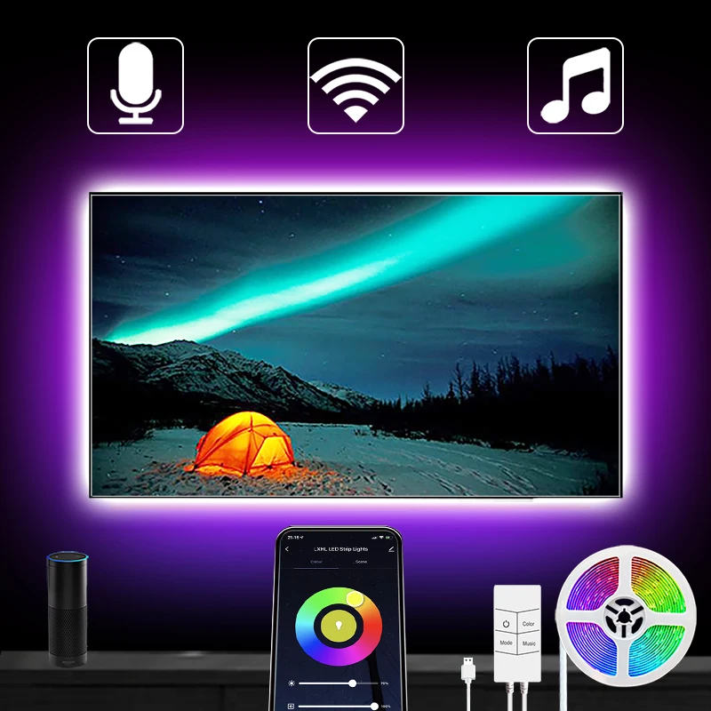 

USB TV Back Light Lamp, WiFi, LED Light Strips, Bluetooth, WiFi Controller, Flexible RGB, Alexa, 5050, 5V