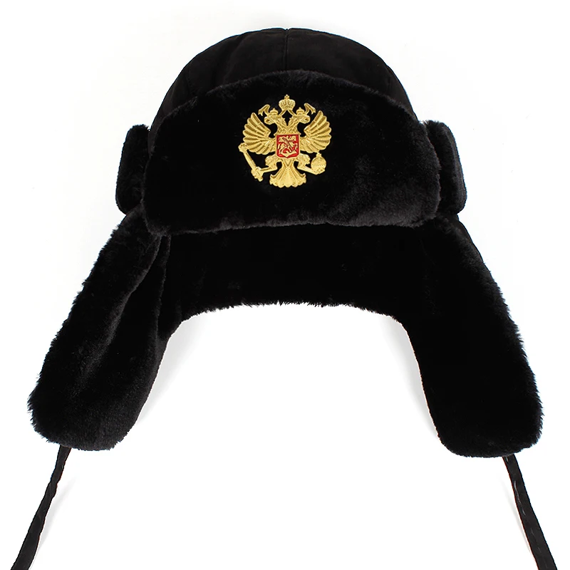 2019new Men Russian national emblem Lei Feng Winter Hat Aviator Outdoor Ear Flaps Bomber Cap Russian Hats