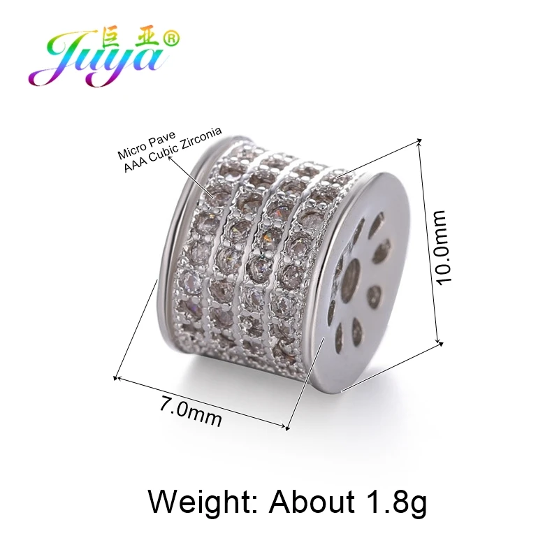 Juya DIY Small Hole Charm Beads Supplies Micro Pave Zircon 10mm 12mm Metal Beads For Women Natural Stone Beadwork Jewelry Making